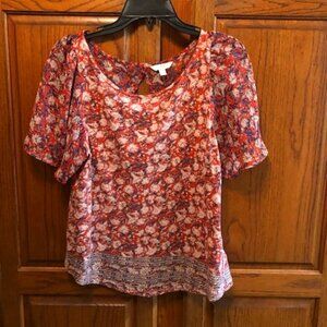 Lucky Brand Womens Short Sleeved Floral Print Blouse Size M